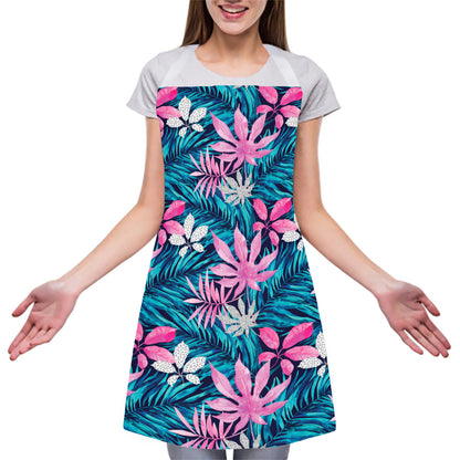 Blue And Pink Watercolor Hawaiian Print Adjustable Apron