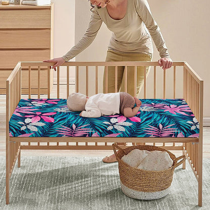 Blue And Pink Watercolor Hawaiian Print Baby Crib Sheet