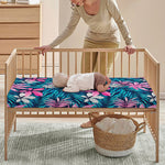 Blue And Pink Watercolor Hawaiian Print Baby Crib Sheet