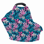 Blue And Pink Watercolor Hawaiian Print Baby Seat Cover