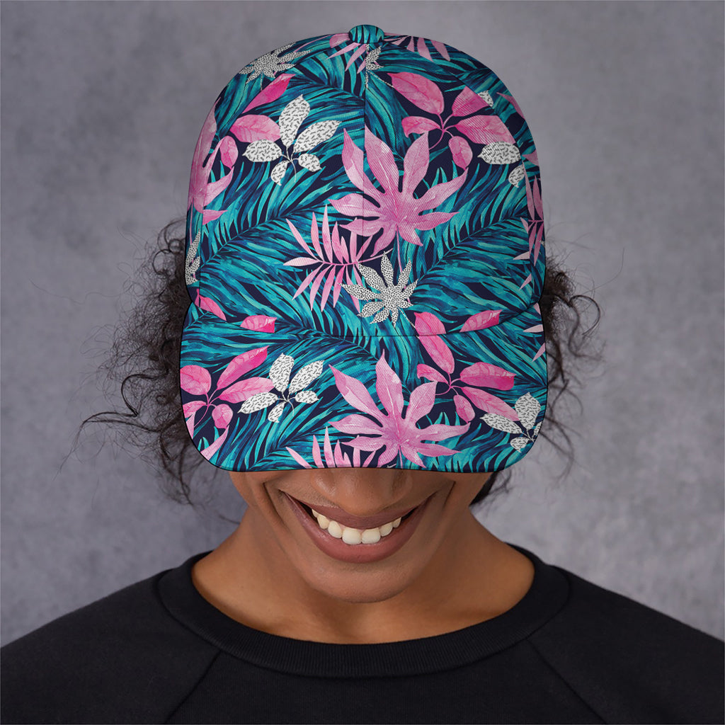 Blue And Pink Watercolor Hawaiian Print Baseball Cap