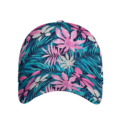 Blue And Pink Watercolor Hawaiian Print Baseball Cap