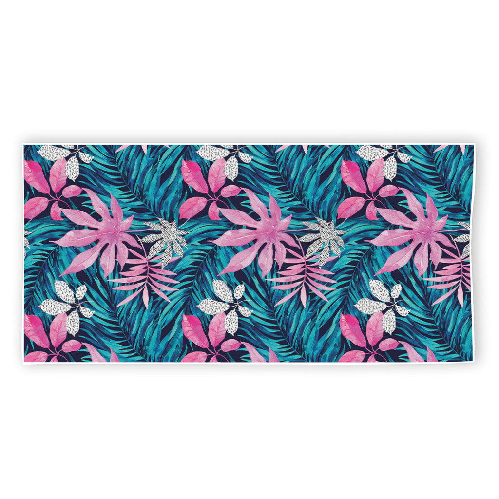 Blue And Pink Watercolor Hawaiian Print Beach Towel