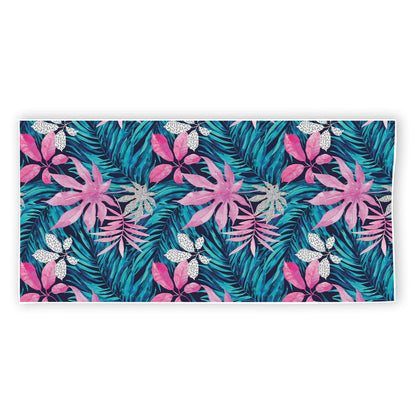 Blue And Pink Watercolor Hawaiian Print Beach Towel