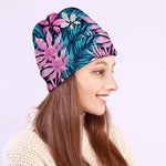 Blue And Pink Watercolor Hawaiian Print Beanie