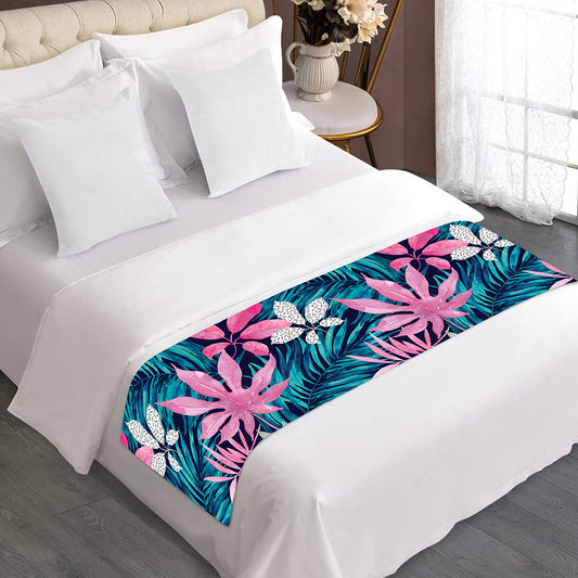 Blue And Pink Watercolor Hawaiian Print Bed Runner