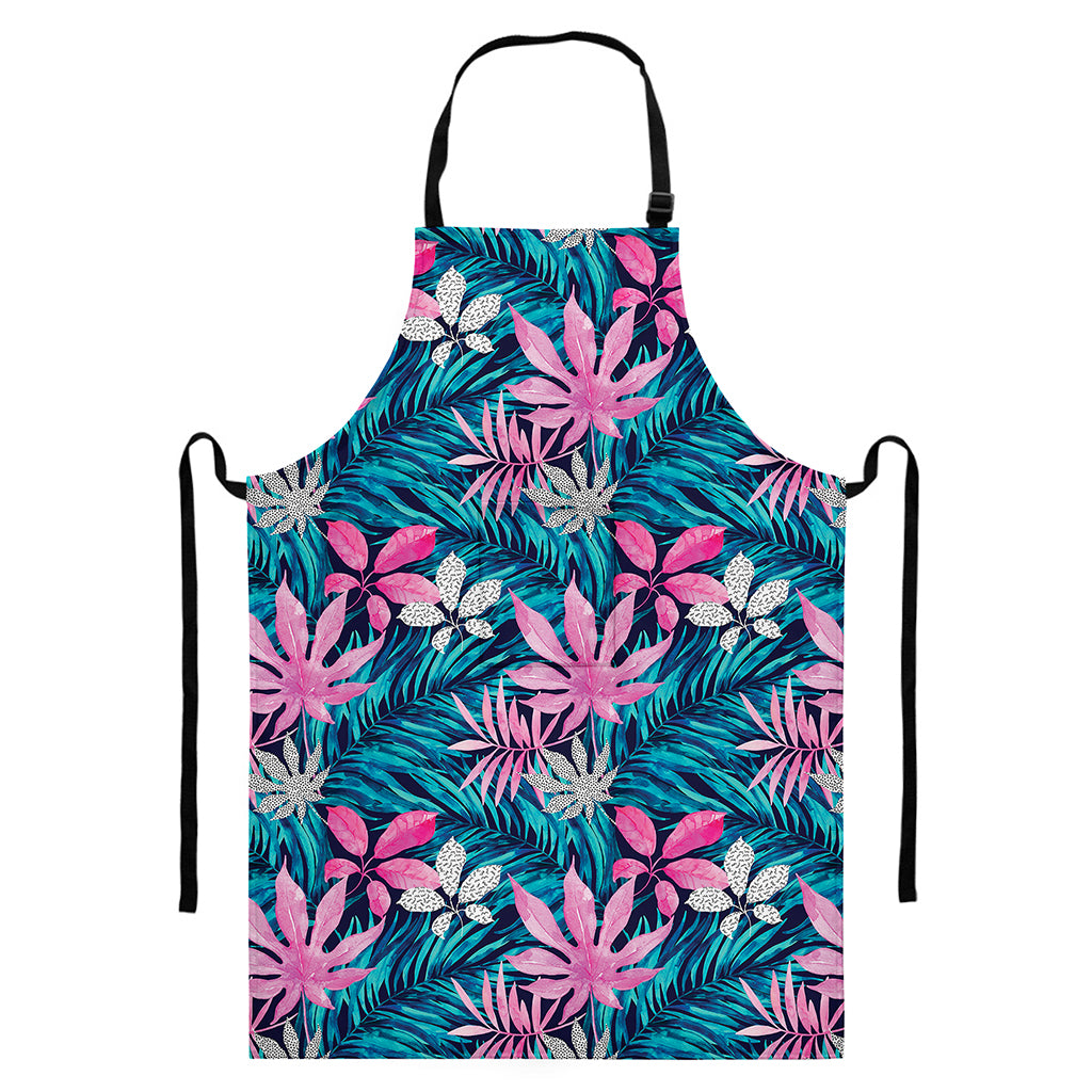 Blue And Pink Watercolor Hawaiian Print Bib Apron With Pocket