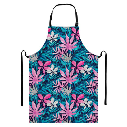 Blue And Pink Watercolor Hawaiian Print Bib Apron With Pocket