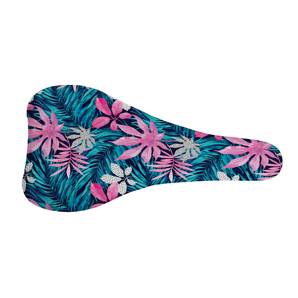 Blue And Pink Watercolor Hawaiian Print Bicycle Seat Cover