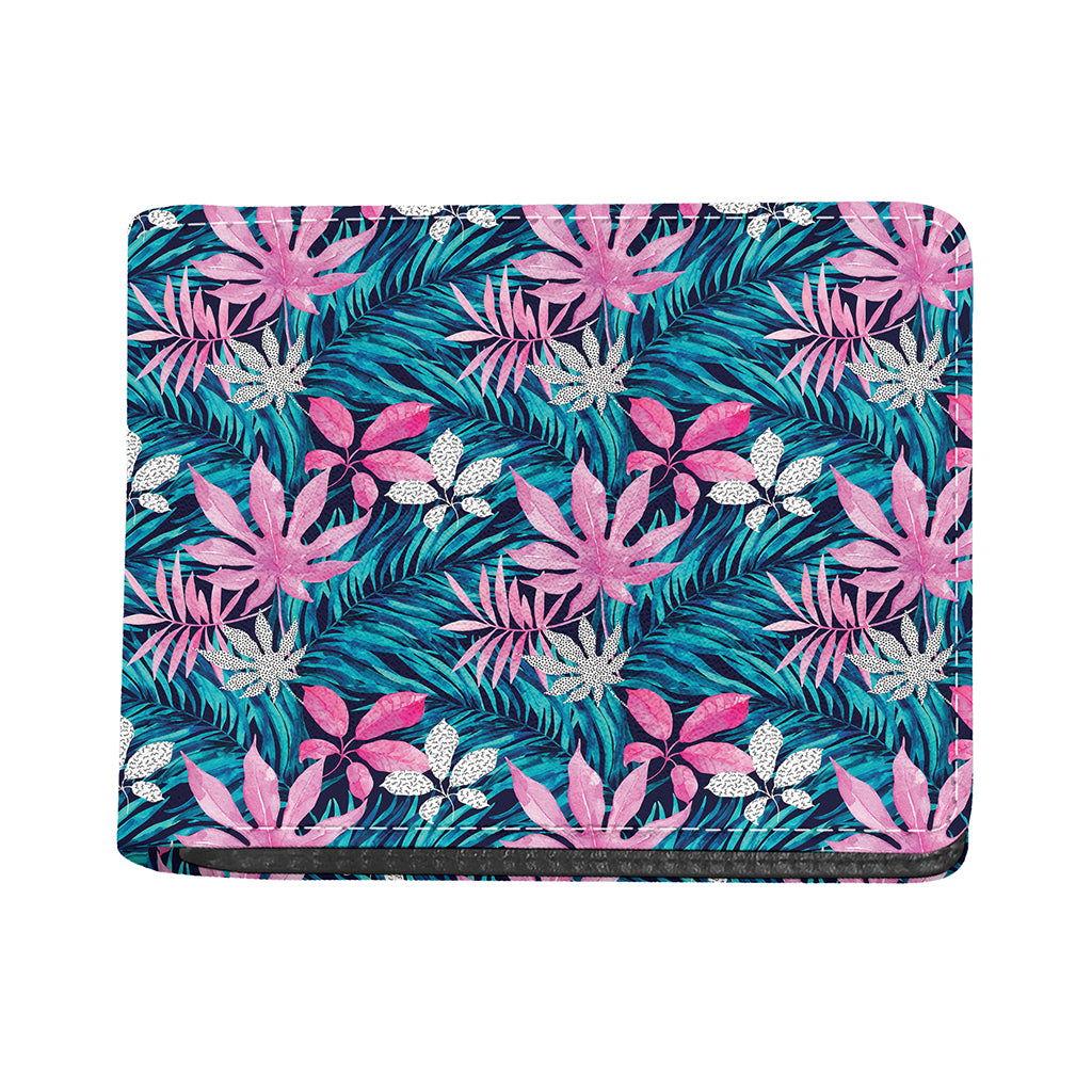 Blue And Pink Watercolor Hawaiian Print Bifold Wallet
