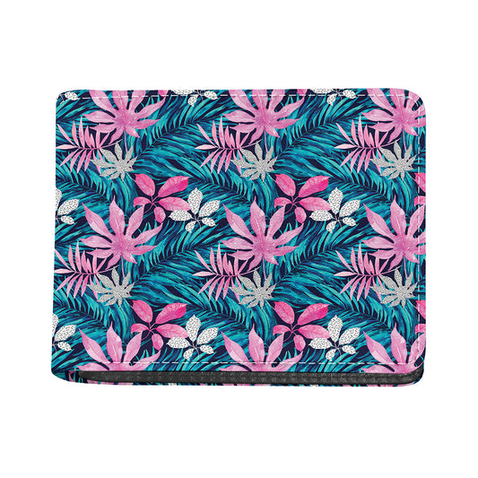Blue And Pink Watercolor Hawaiian Print Bifold Wallet
