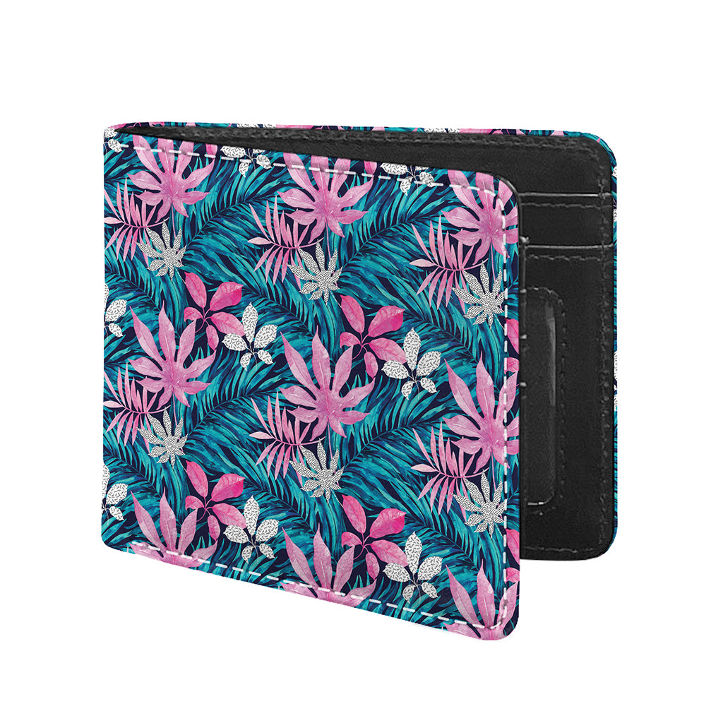 Blue And Pink Watercolor Hawaiian Print Bifold Wallet