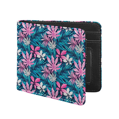 Blue And Pink Watercolor Hawaiian Print Bifold Wallet