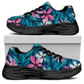 Blue And Pink Watercolor Hawaiian Print Black Chunky Shoes