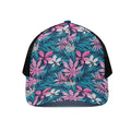 Blue And Pink Watercolor Hawaiian Print Black Mesh Trucker Hat