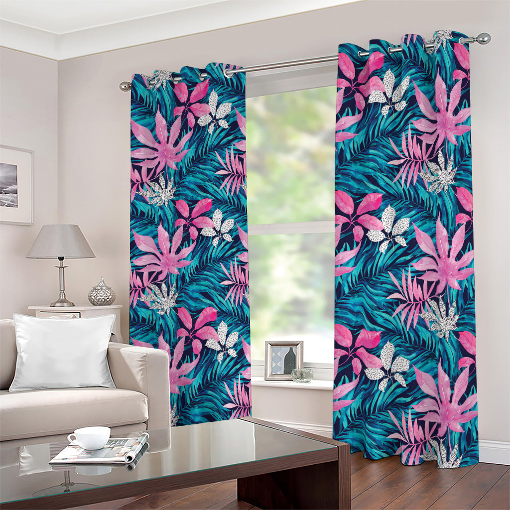 Blue And Pink Watercolor Hawaiian Print Blackout Grommet Curtains