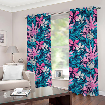 Blue And Pink Watercolor Hawaiian Print Blackout Grommet Curtains