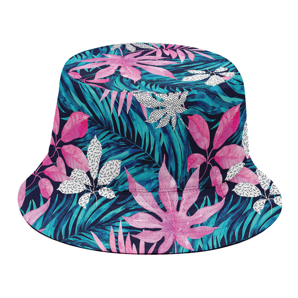 Blue And Pink Watercolor Hawaiian Print Bucket Hat