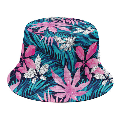 Blue And Pink Watercolor Hawaiian Print Bucket Hat