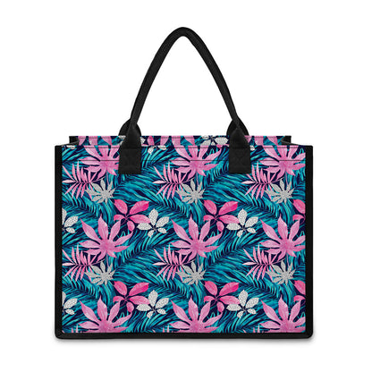 Blue And Pink Watercolor Hawaiian Print Canvas Tote Bag