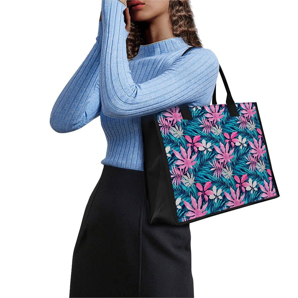 Blue And Pink Watercolor Hawaiian Print Canvas Tote Bag