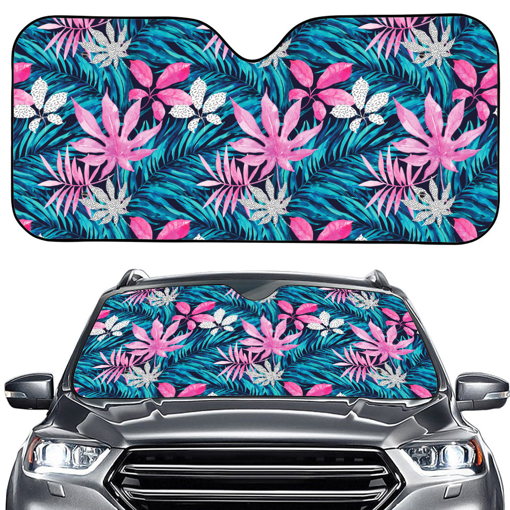 Blue And Pink Watercolor Hawaiian Print Car Windshield Sun Shade