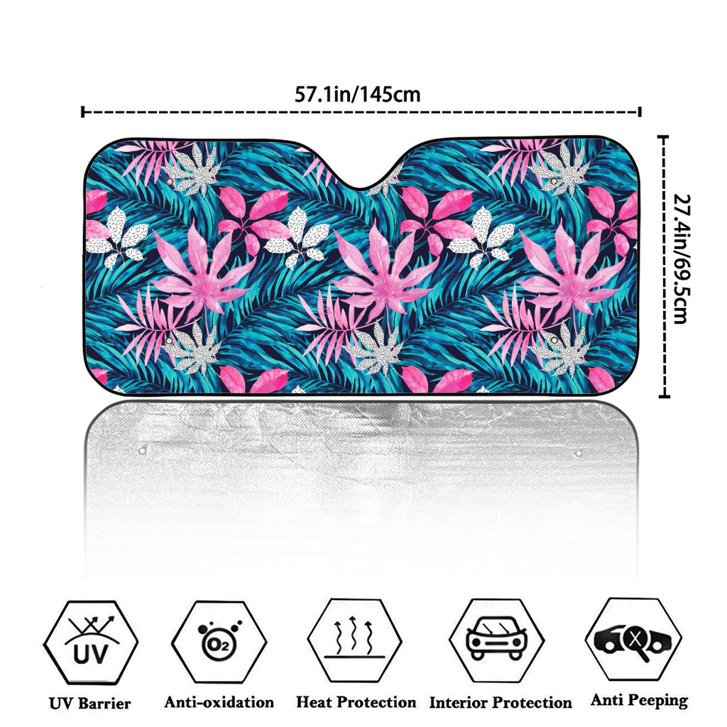 Blue And Pink Watercolor Hawaiian Print Car Windshield Sun Shade