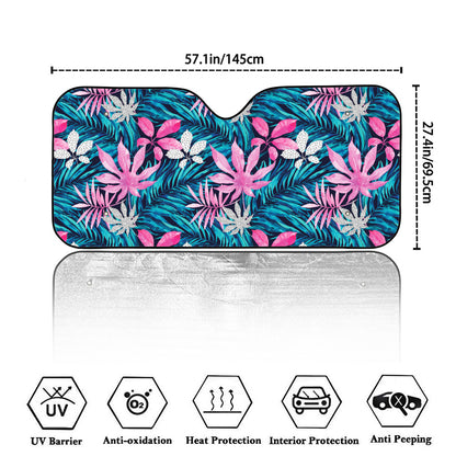 Blue And Pink Watercolor Hawaiian Print Car Windshield Sun Shade