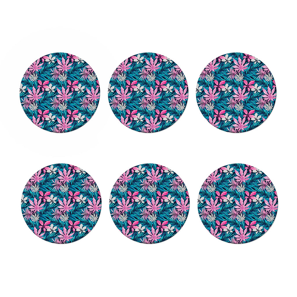 Blue And Pink Watercolor Hawaiian Print Coaster Set