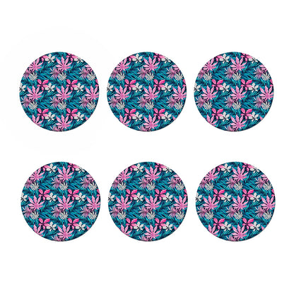 Blue And Pink Watercolor Hawaiian Print Coaster Set