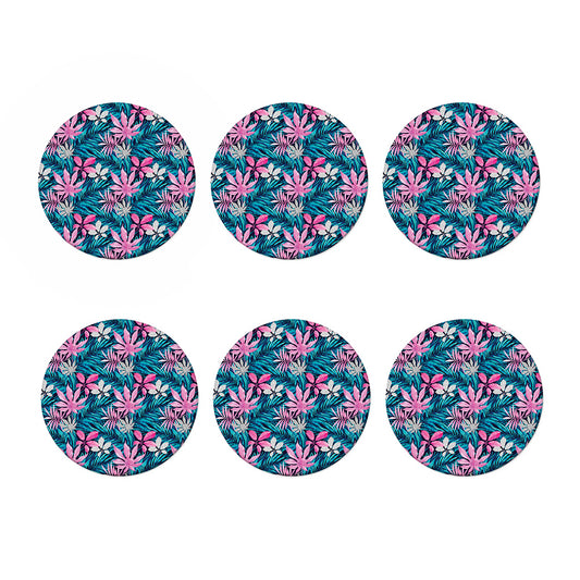 Blue And Pink Watercolor Hawaiian Print Coaster Set