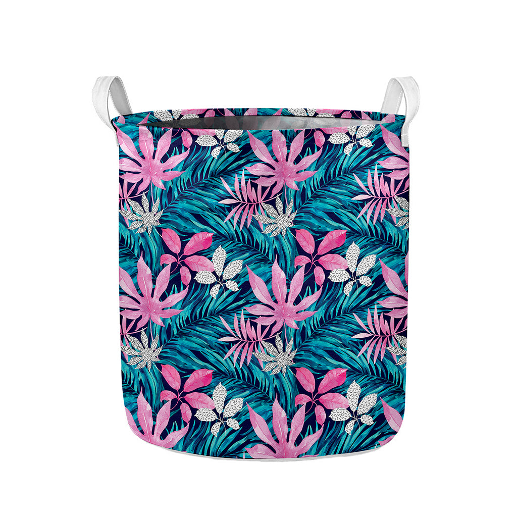 Blue And Pink Watercolor Hawaiian Print Collapsible Laundry Basket