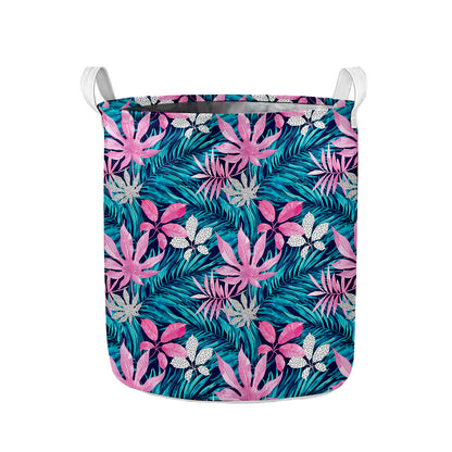 Blue And Pink Watercolor Hawaiian Print Collapsible Laundry Basket