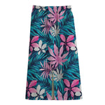 Blue And Pink Watercolor Hawaiian Print Cotton Front Slit Maxi Skirt