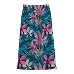 Blue And Pink Watercolor Hawaiian Print Cotton Front Slit Maxi Skirt