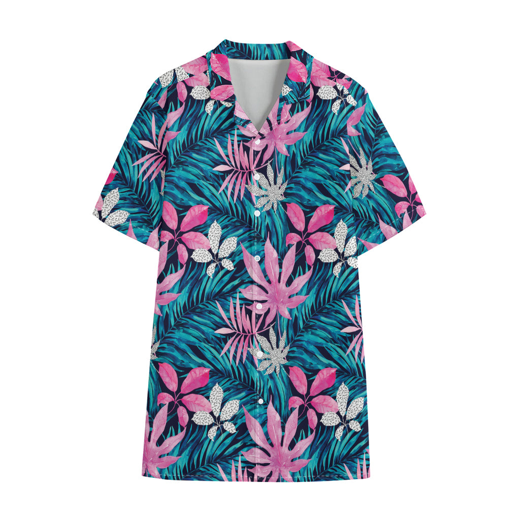 Blue And Pink Watercolor Hawaiian Print Cotton Hawaiian Shirt