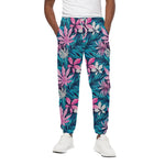 Blue And Pink Watercolor Hawaiian Print Cotton Pants