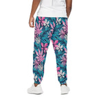Blue And Pink Watercolor Hawaiian Print Cotton Pants