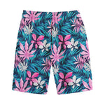 Blue And Pink Watercolor Hawaiian Print Cotton Shorts