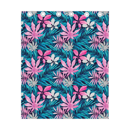Blue And Pink Watercolor Hawaiian Print Curtain