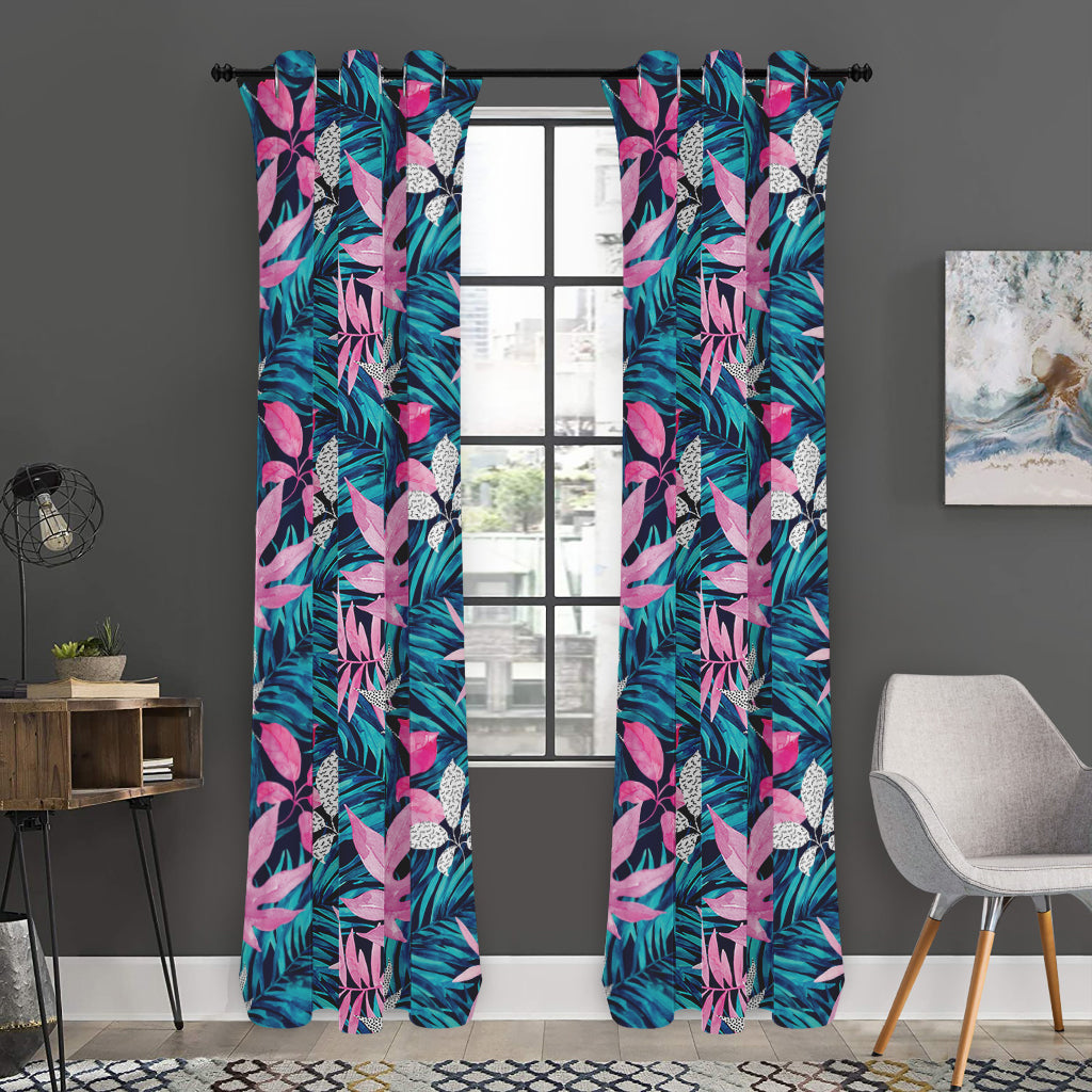 Blue And Pink Watercolor Hawaiian Print Curtain