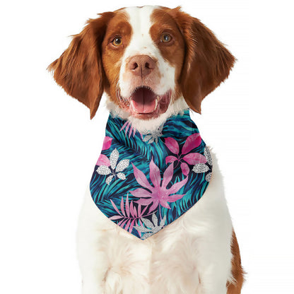 Blue And Pink Watercolor Hawaiian Print Dog Bandana