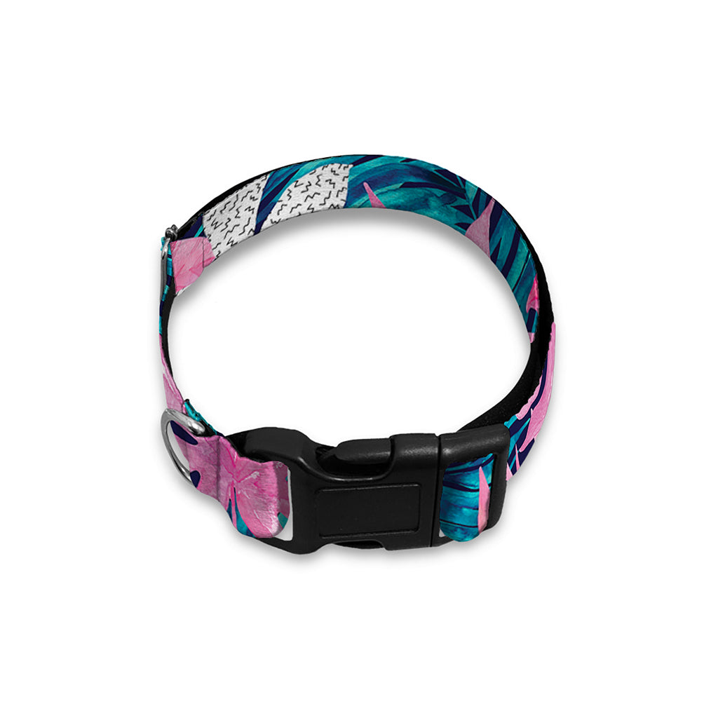 Blue And Pink Watercolor Hawaiian Print Dog Collar