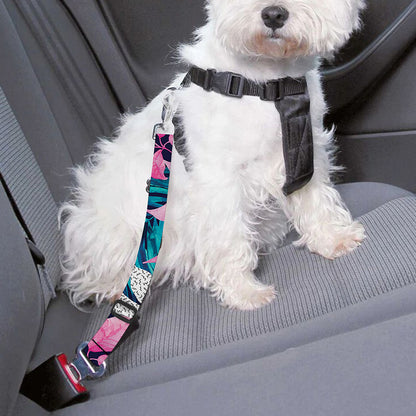 Blue And Pink Watercolor Hawaiian Print Dog Seat Belt