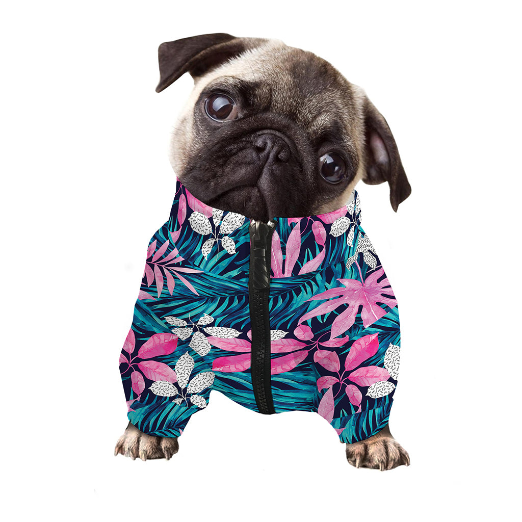 Blue And Pink Watercolor Hawaiian Print Dog Zip Up Jacket