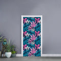 Blue And Pink Watercolor Hawaiian Print Door Sticker