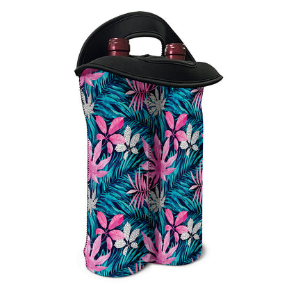 Blue And Pink Watercolor Hawaiian Print Double Neoprene Wine Tote