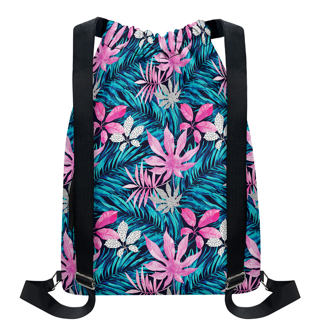 Blue And Pink Watercolor Hawaiian Print Drawstring Backpack