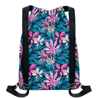 Blue And Pink Watercolor Hawaiian Print Drawstring Backpack