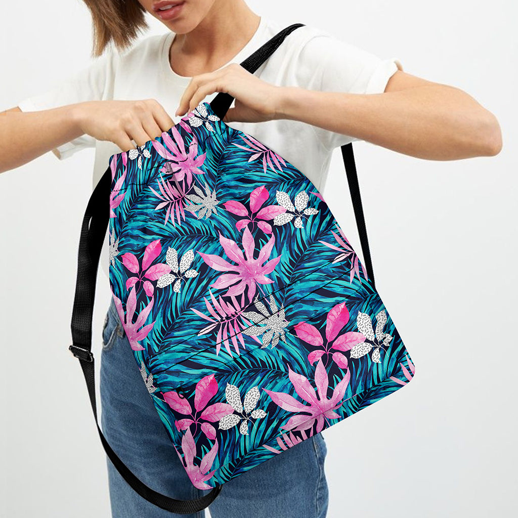 Blue And Pink Watercolor Hawaiian Print Drawstring Backpack